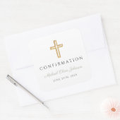 Modern Sage Green Religious Cross Boy Confirmation スクエアシール (封筒)