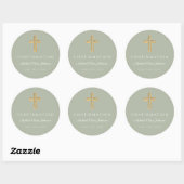 Modern Sage Green Religious Cross Boy Confirmation ラウンドシール (シート)