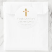 Modern Sage Green Religious Cross Boy Confirmation ラウンドシール (バッグ)