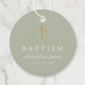 Modern Sage Green Religious Cross Script Baptism  フェイバータグ (正面)