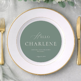 Modern Sage Green Round Wedding Menu メニュー