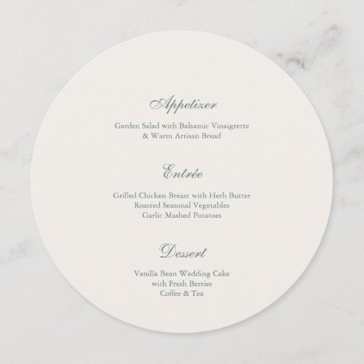 Modern Sage Green Round Wedding Menu メニュー (裏面)