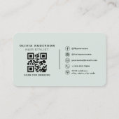 Modern Sage Green Salon Hairstylist QR Code 名刺 (裏面)