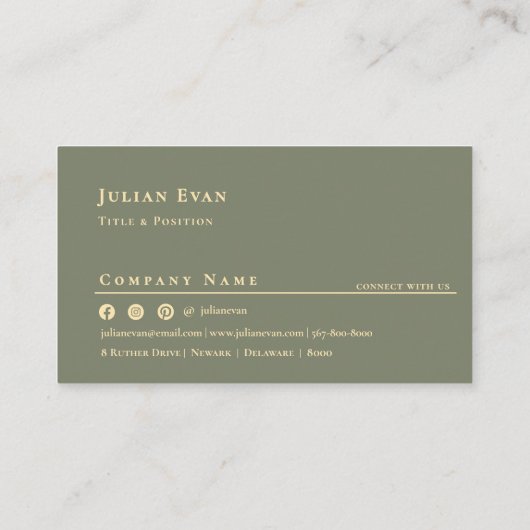 Modern Sage Green Scannable QR Code Minimalistic 名刺 (裏面)