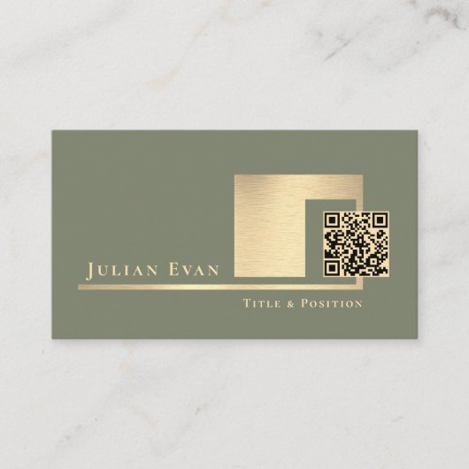Modern Sage Green Scannable QR Code Minimalistic 名刺 (正面)