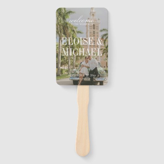 Modern Sage Green Script Wedding Ceremony Program ハンドファン (正面)