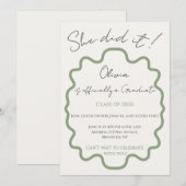 Modern Sage Green She Did It Graduation Party  招待状 (正面/裏面)