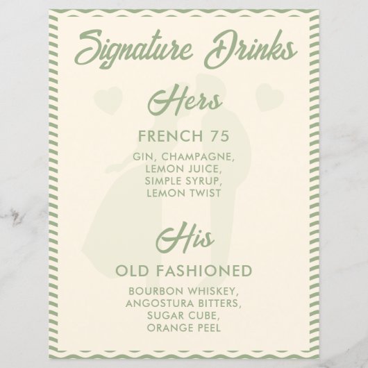 Modern Sage Green Signature Drinks Wedding Sign (裏面)