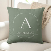 Modern Sage Green Simple Family Name Monogram クッション