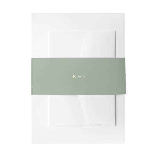 Modern Sage Green Simple Monogram Wedding 招待状ベリーバンド (正面例)