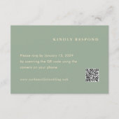Modern Sage Green Simple QR Code Wedding 出欠カード (正面)