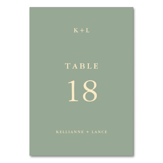 Modern Sage Green Simple Wedding テーブルナンバー (正面)