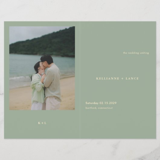 Modern Sage Green Simple Wedding Program チラシ (正面)
