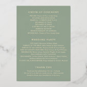 Modern Sage Green Simple Wedding Program 箔招待状 (裏面)