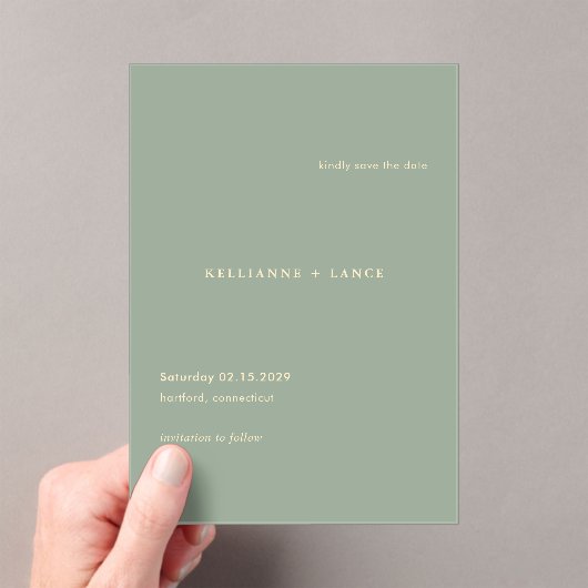 Modern Sage Green Simple Wedding Save the Date アクリル招待状 (インサイチュ (ポータブル))