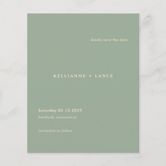 Modern Sage Green Simple Wedding Save the Date チラシ (正面)