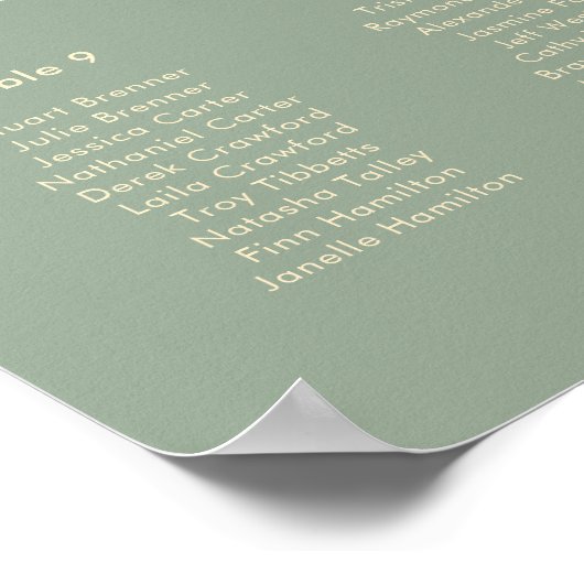 Modern Sage Green Simple Wedding Seating Chart ポスター (角)