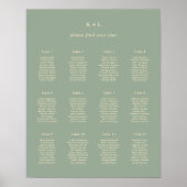 Modern Sage Green Simple Wedding Seating Chart ポスター (正面)
