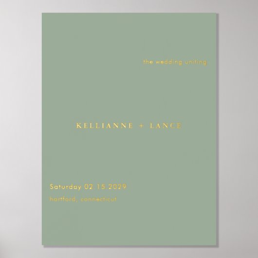 Modern Sage Green Simple Wedding Welcome Sign 箔ポスター (正面)