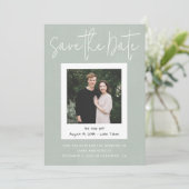 Modern Sage Green Snapshot Photo Save the Date 招待状 (スタンド正面)