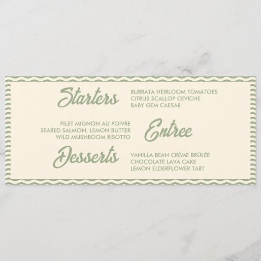 Modern Sage Green Stripe Wedding Dinner Menu Card メニュー (裏面)