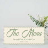 Modern Sage Green Stripe Wedding Dinner Menu Card メニュー (スタンド正面)