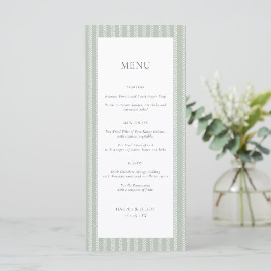 Modern Sage Green Stripes Wedding メニュー (スタンド正面)