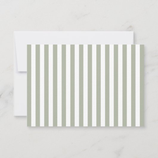 Modern Sage Green Stripes Wedding  出欠カード (裏面)