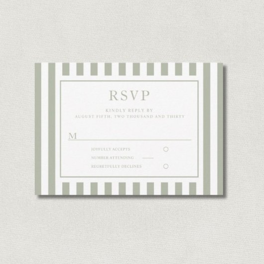 Modern Sage Green Stripes Wedding 出欠カード