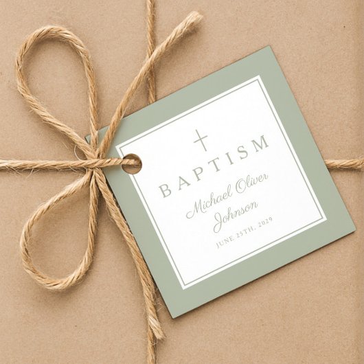 Modern Sage Green Thank You Baptism フェイバータグ