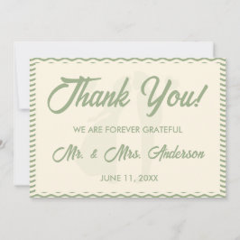 Modern Sage Green Wavy Stripe Photo Wedding サンキューカード