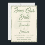Modern Sage Green Wavy Stripe Photo Wedding セーブザデート<br><div class="desc">Announce your big day with this modern sage green wavy stripe photo wedding save the date. The soft flowing stripe design frames your favorite engagement photo beautifully, creating a stylish and memorable announcement for your upcoming celebration. Fully customizable with your names, photo, and wedding date, this elegant save the date...</div>