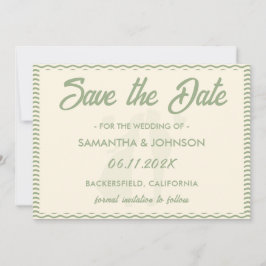 Modern Sage Green Wavy Stripe QR Code Wedding セーブザデート