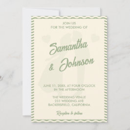 Modern Sage Green Wavy Stripe QR Code Wedding 招待状