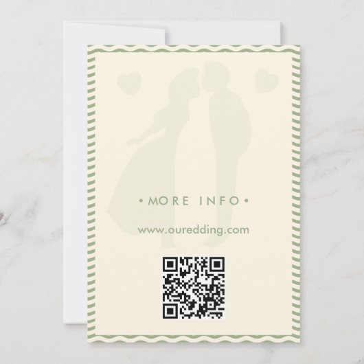 Modern Sage Green Wavy Stripe QR Code Wedding 招待状 (裏面)