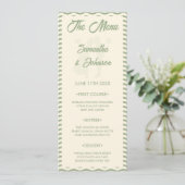 Modern Sage Green Wavy Stripe Wedding Menu Card メニュー (スタンド正面)