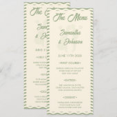 Modern Sage Green Wavy Stripe Wedding Menu Card メニュー (正面/裏面)
