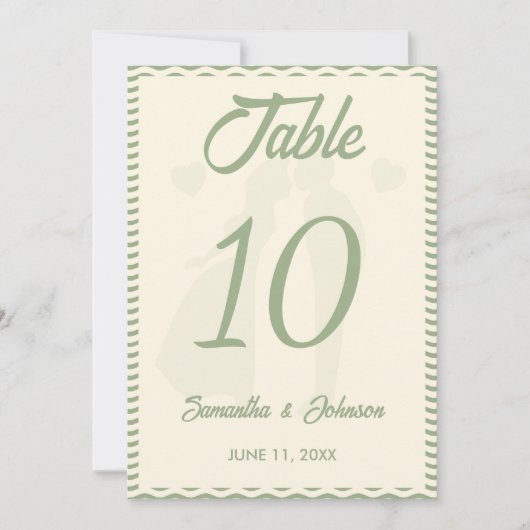 Modern Sage Green Wavy Stripe Wedding Table Number 招待状 (正面)