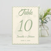Modern Sage Green Wavy Stripe Wedding Table Number 招待状 (スタンド正面)