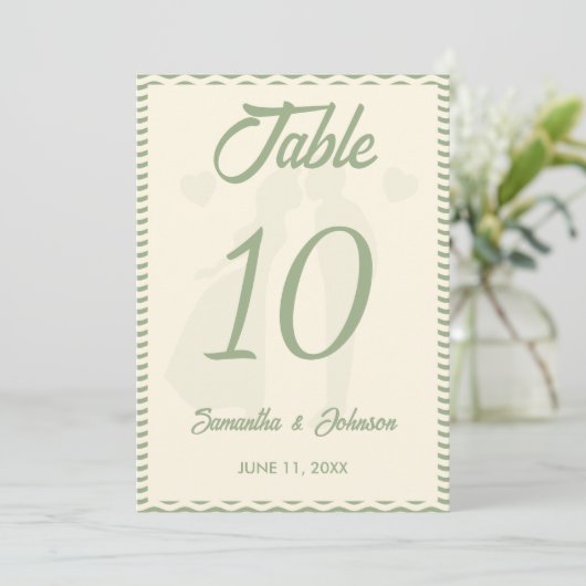Modern Sage Green Wavy Stripe Wedding Table Number 招待状 (スタンド正面)