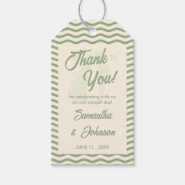 Modern Sage Green Wavy Stripe Wedding Thank You ギフトタグ
