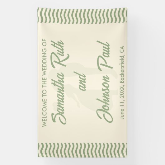 Modern Sage Green Wavy Stripe Wedding Welcome 横断幕 (縦)