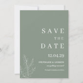 Modern Sage Green Wedding Minimalist Save the Date 招待状 (正面)