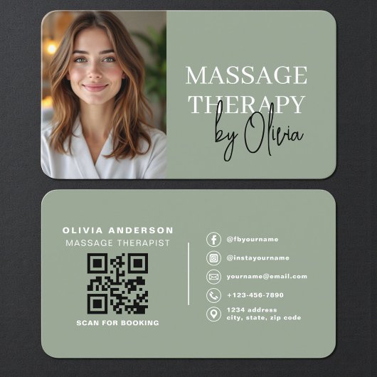 Modern Sage Green Wellness Spa Therapist 名刺