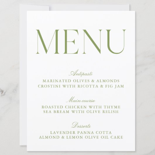 Modern Sage Green & White Menu (正面)