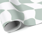Modern Sage Green & White Wavy Checkerboard ラッピングペーパー (ロールコーナー)
