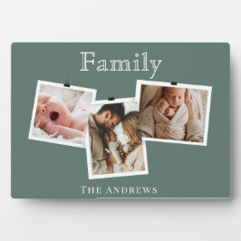 Modern Sage Green Zigzag 3 Family Photo Collage  フォトプラーク