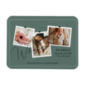 Modern Sage Green Zigzag 3 Photo Collage Birth  マグネット (横)