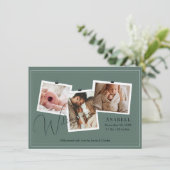 Modern Sage Green Zigzag 3 Photo Collage Birth  案内状 (スタンド正面)