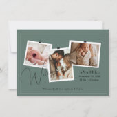 Modern Sage Green Zigzag 3 Photo Collage Birth  案内状 (正面)